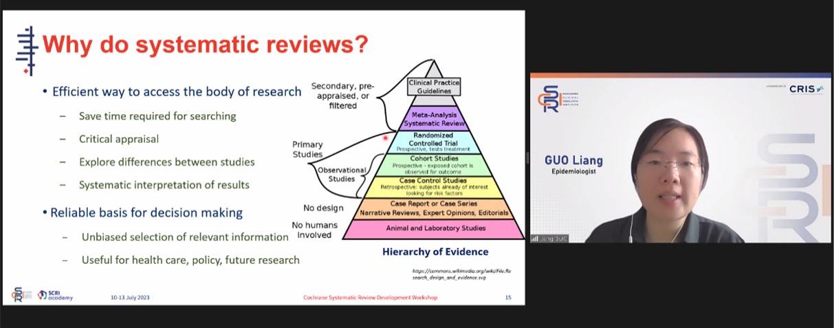 Epidemiologist Dr Guo Liang, SCRI and Staff Member, Cochrane Singapore (Trainer), explaining the importance of systematic reviews.